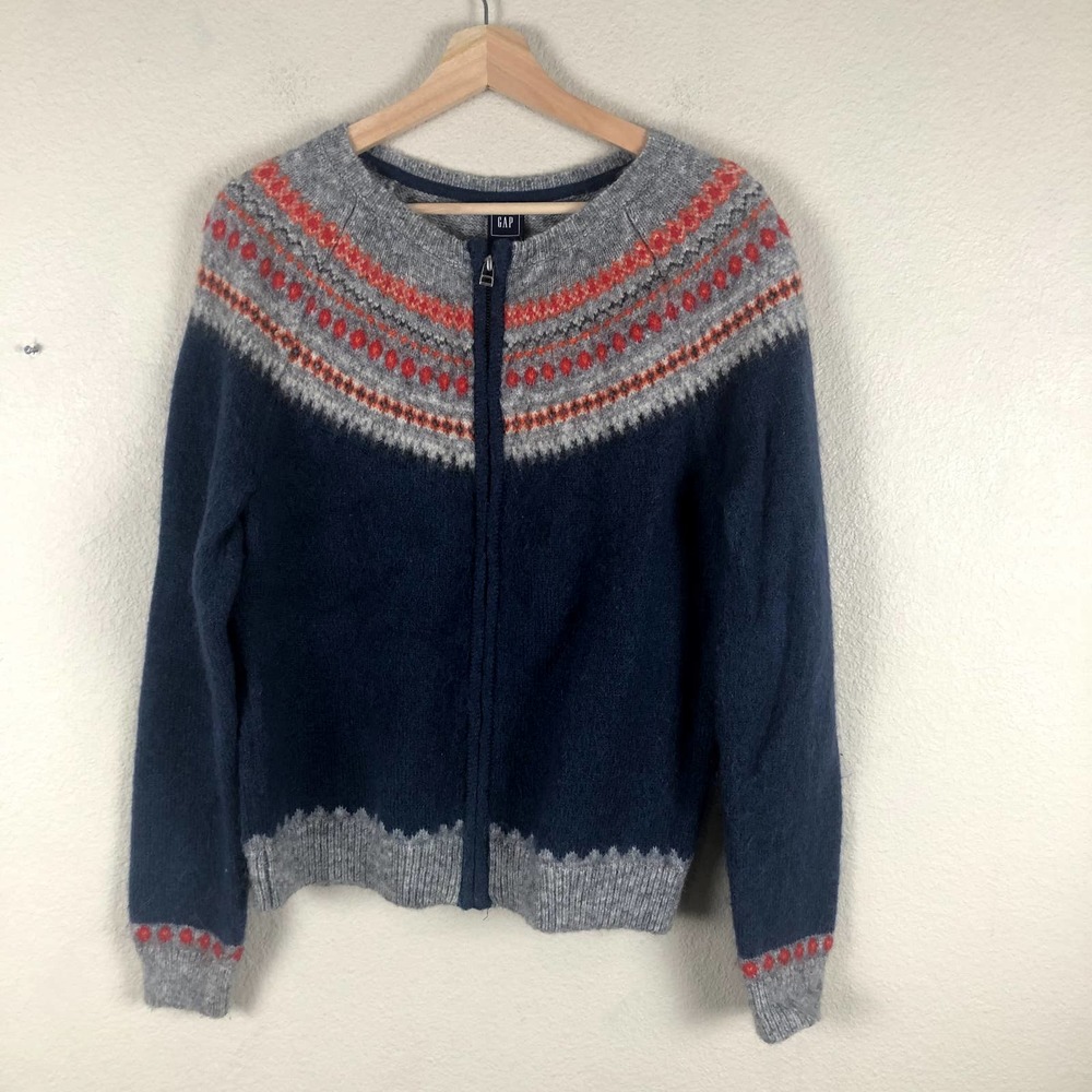 Women's Navy and Gray Patterned Sweater